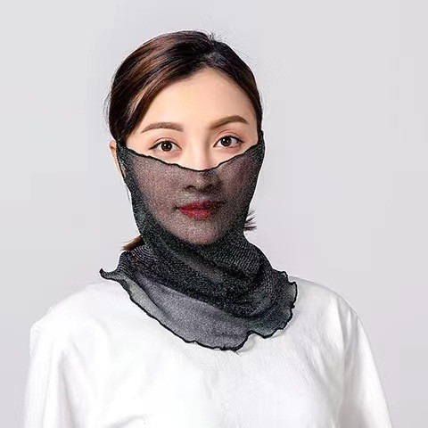 Cuello de orejas de alambre de oro para mujeres primavera y verano universal protector solar cuello de cuello multifuncional velo de cuello de cubierta de cabeza de seda pequeña bufalla