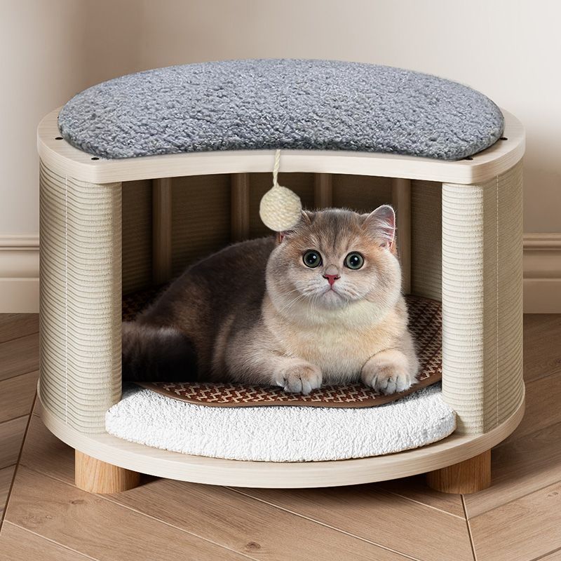 オールシーズン対応のユニバーサルキャットネストスツール、人間と猫が共有する密閉型の小さな子猫ハウス、無垢材の夏用マット、冬用の暖かいマット|undefined