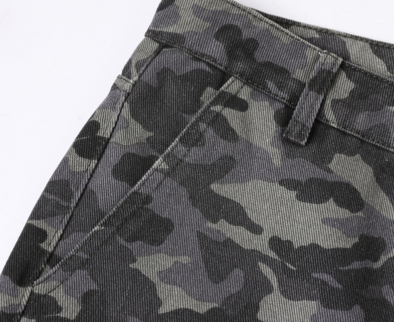 Men's Camouflage Wide Leg Pants Street Style Hip Hop Loose Fit Straight Leg Slightly Flared Cargo Jeans Trendy Brand Blue mid Waist_mkmklike.com