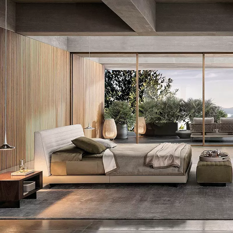 意式极简棉麻布艺床高端别墅1.8米大双人床婚床主卧罗杰床悬浮床