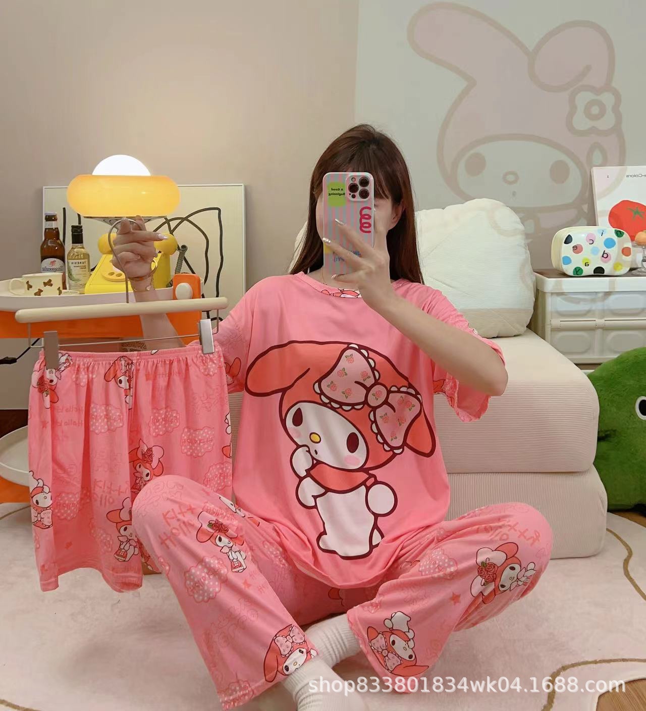 Pijamas transfronterizos de leche de verano pantalones de manga corta tres piezas de dibujos animados lindos ropa de hogar de comercio exterior de labu