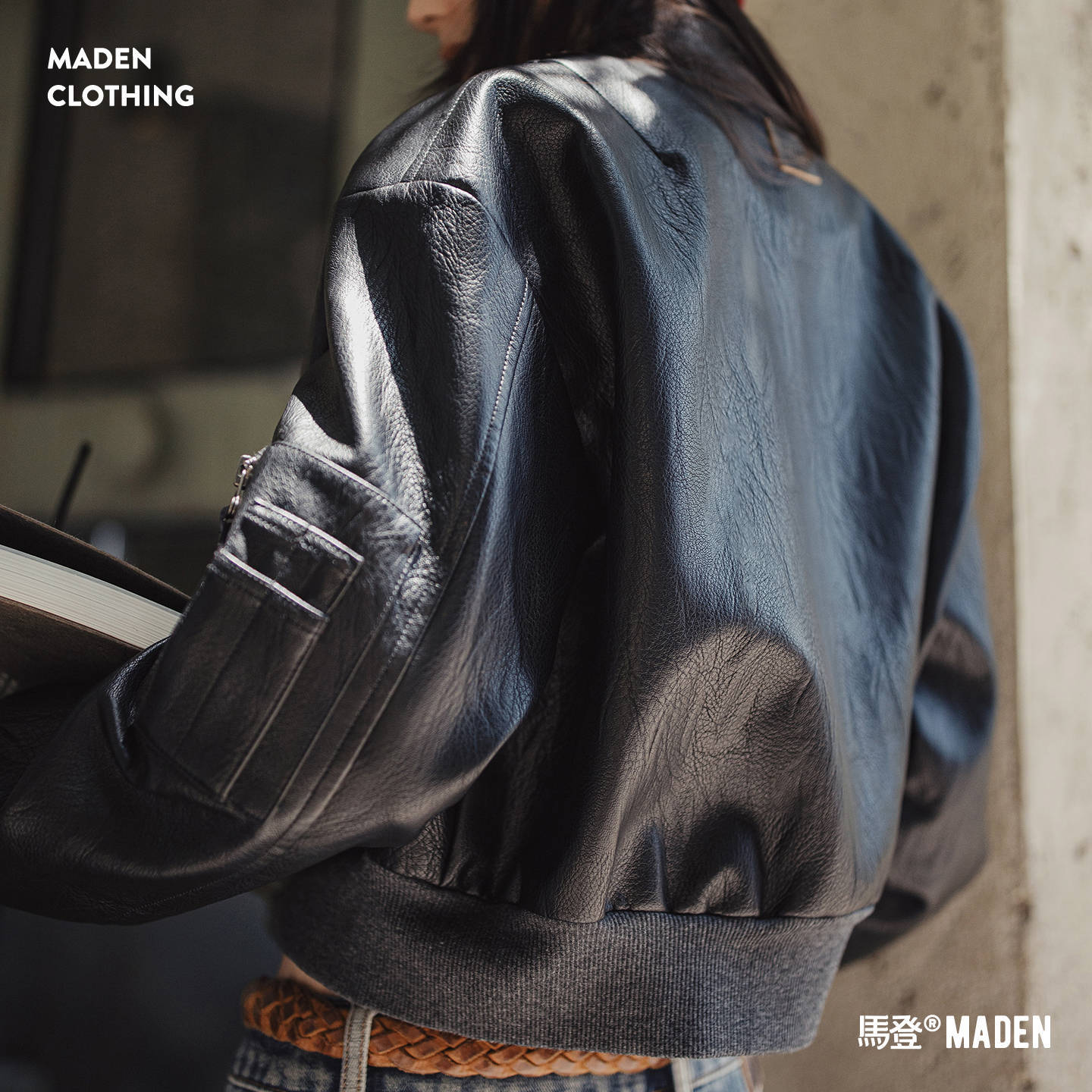 Madden American-Style Black Pilot Baseball Crewneck Short Motorcycle Pu Soft Leather Jacket for Women Spring