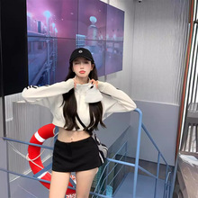 2024春季斜纹鱼鳞拉架外套欧美风机车装修身短款拉链开衫上衣女潮