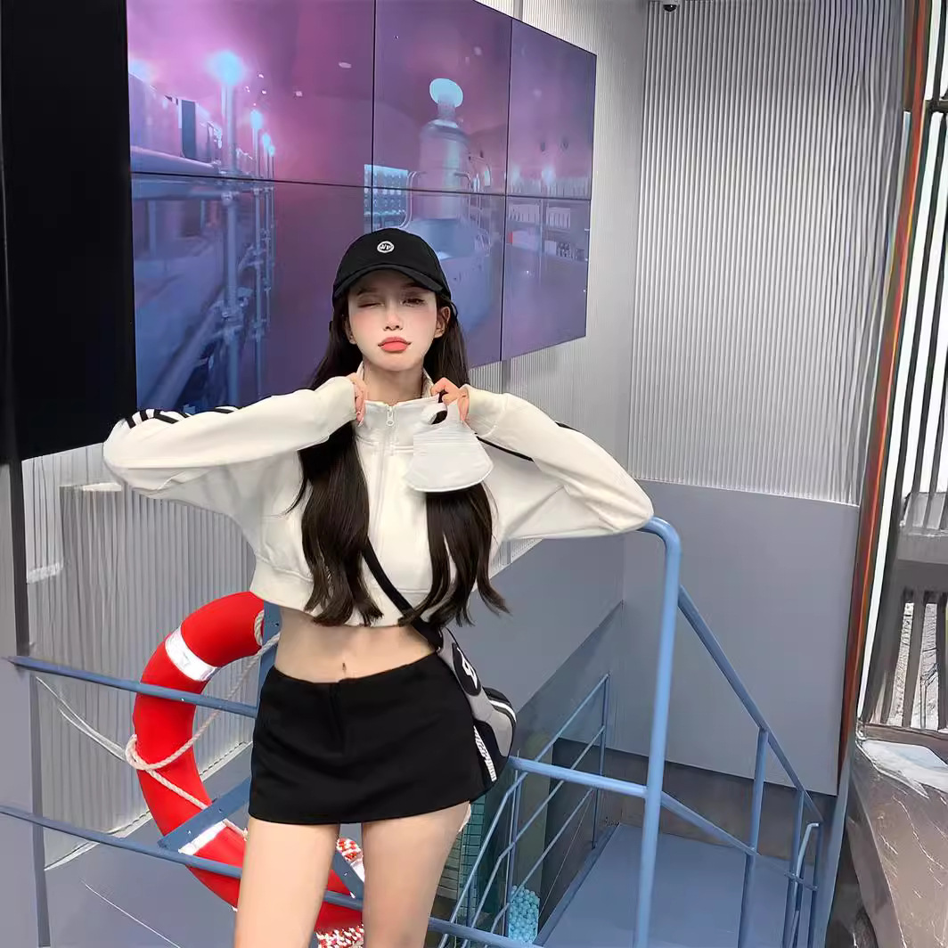 2024春季斜纹鱼鳞拉架外套欧美风机车装修身短款拉链开衫上衣女潮