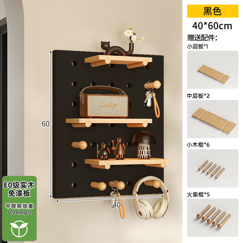 Hoyo de madera de color nuez hoyo tablero estante de madera sólida pared de modelado puerta de entrada de la casa pared detrás de la decoración estante de exhibición