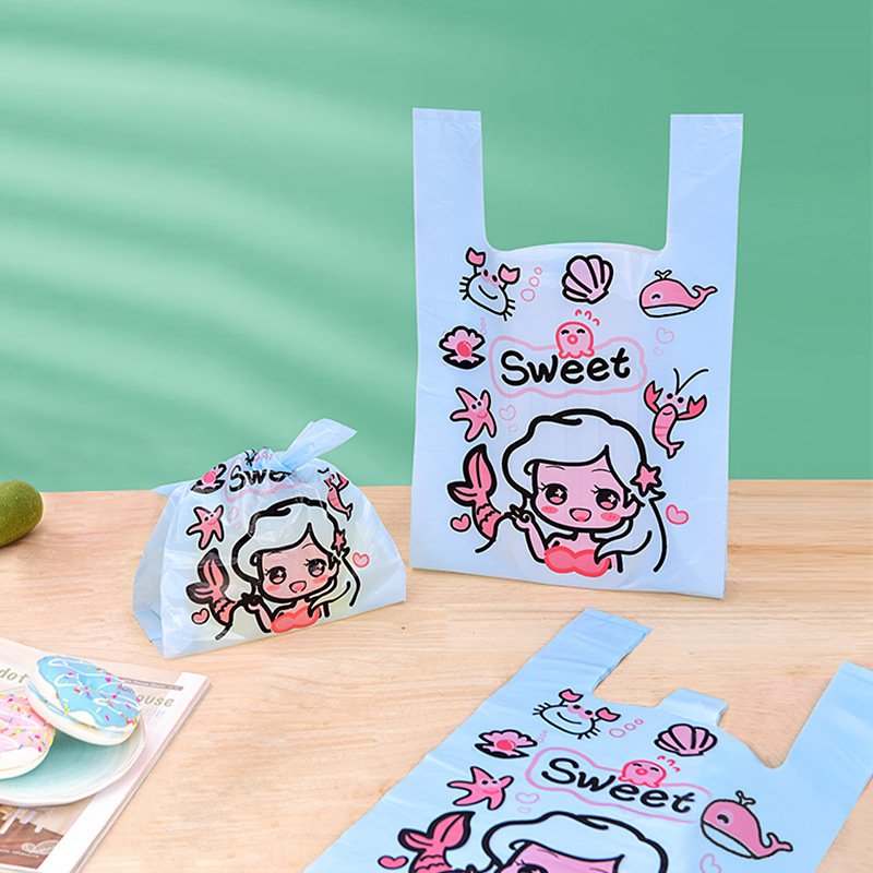 超市批发背心袋食品一次性手提袋面包甜品饭团文具卡通外卖打包袋
