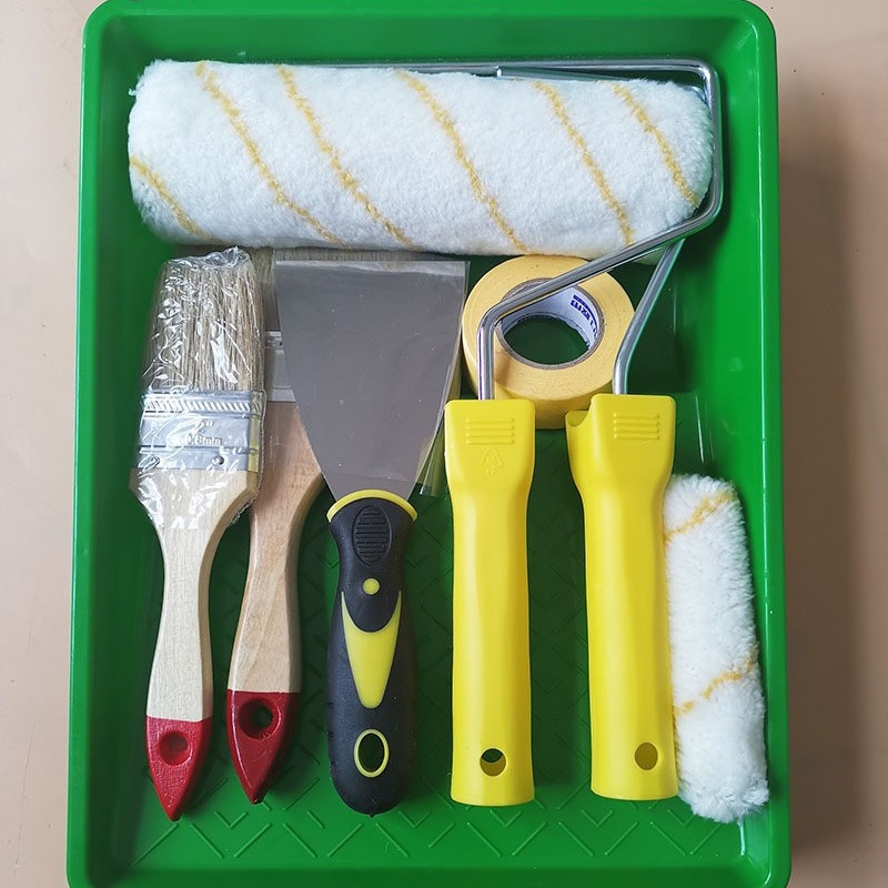 Transfronterizo 7 "8 conjunto de herramientas de pintura cepillo de recubrimiento combinado cepillo de rodillo cuchillo de pasta cepillo de cerdas bandeja combinación manga