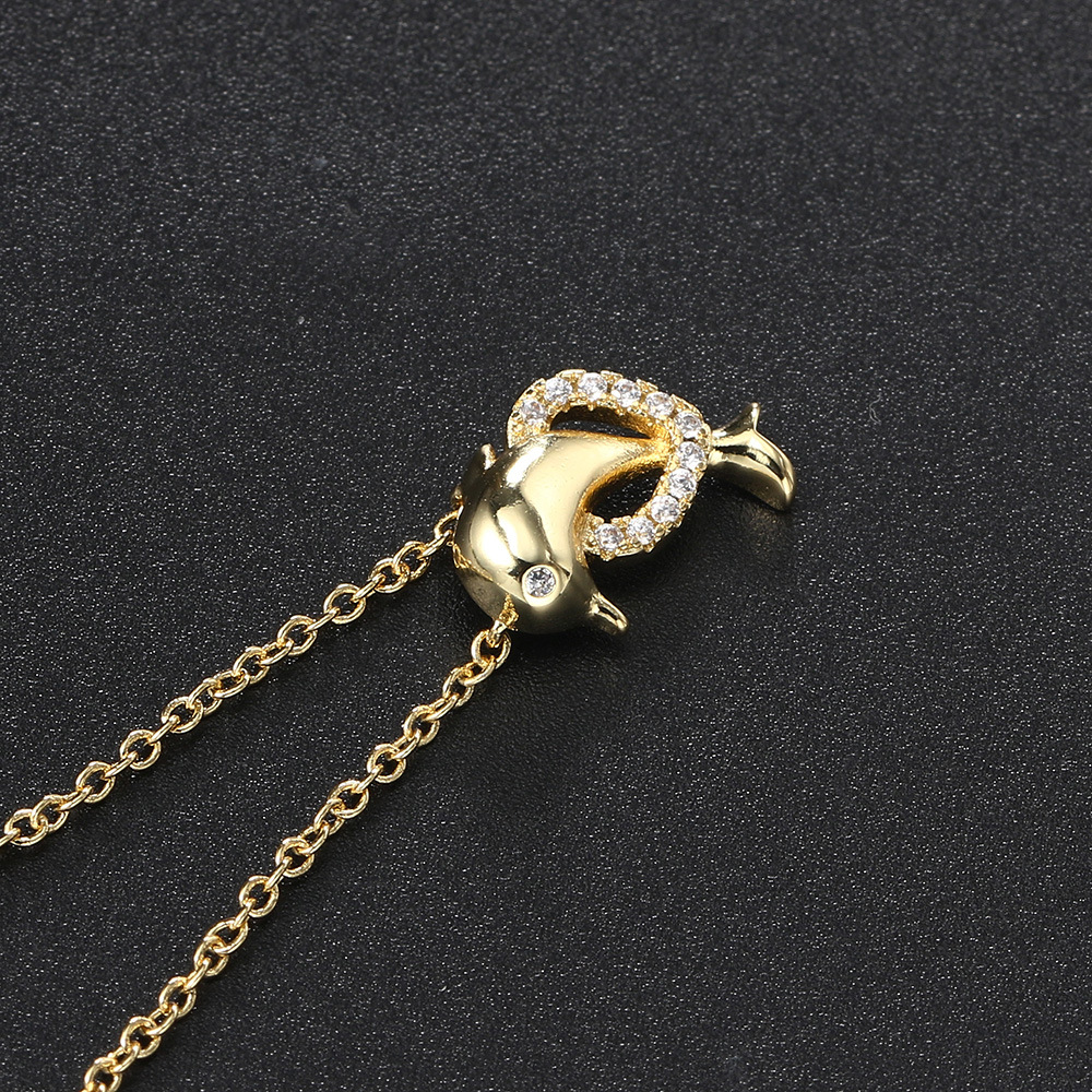 Cute Dolphin Copper Zircon Pendant Necklace In Bulk display picture 2