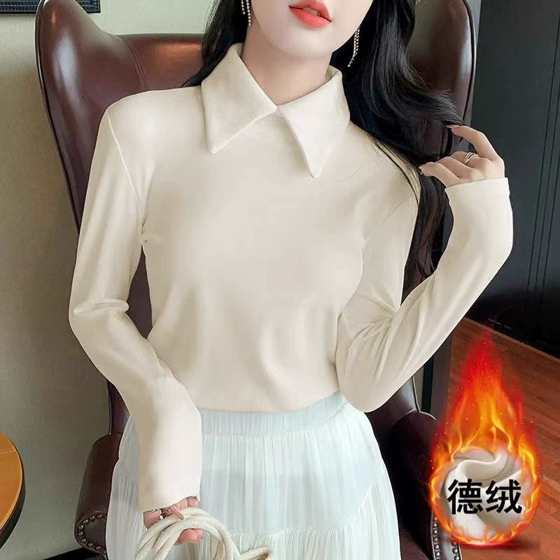 Модная терморубашка с воротником-поло и длинными рукавами, новинка осени/зимы 2025 года, универсальная женская внутренняя одежда.