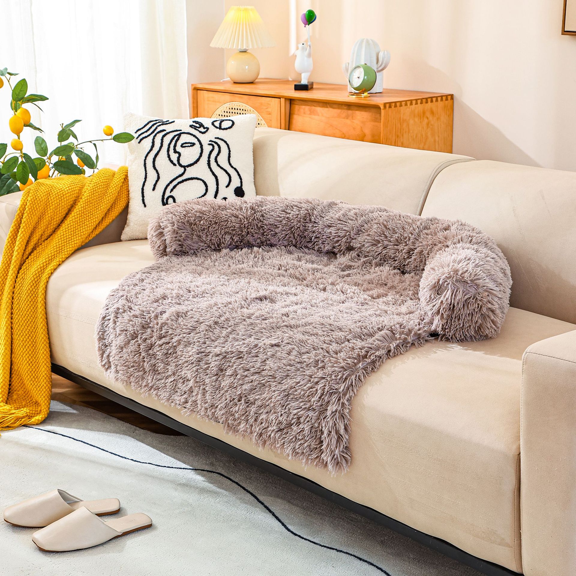 Nido para mascotas de felpa de otoño e invierno, cama para mascotas para perros extraíble y lavable, cómodo para dormir en invierno, fondo de color sólido, antideslizante