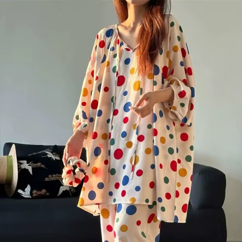 Source Factory Cotton Silk Lazy Style Pajamas for Women, Thin Pullover Short-Sleeve Pajamas, Cotton Chinese Style Loose-Fitting Loungewear