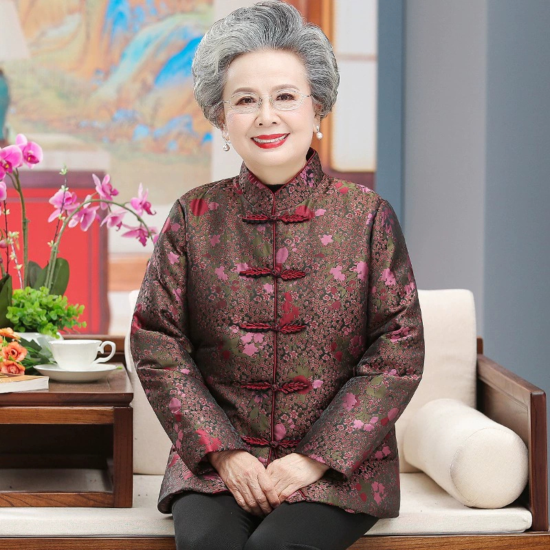 Зимний пуховик для бабушки для женщин среднего и пожилого возраста, Теплая стеганая куртка для пожилых людей, жена, одежда Тан для мамы, утепленная куртка