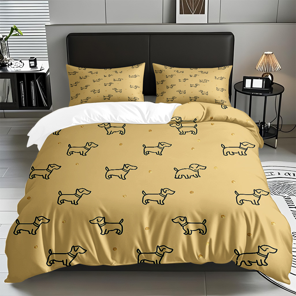 Fábrica de origen transfronteriza textil doméstico TEMU / JIT suave piel abrasiva caricatura cachorro impresión digital set edredón