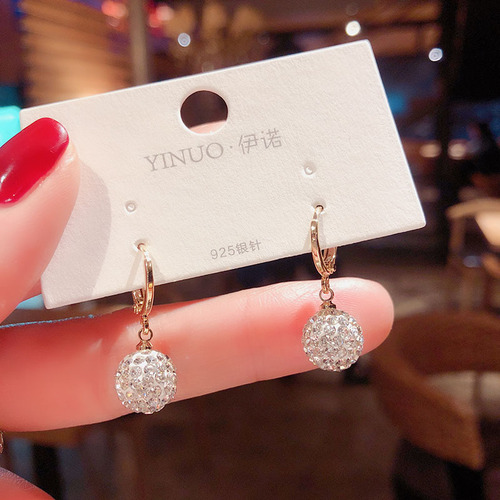 Korean Dongdaemun Daily Versatile Zircon Diamond Ball Earrings Earrings Earrings Temperament Internet Celebrity Fashion Simple Earrings Earrings for Women