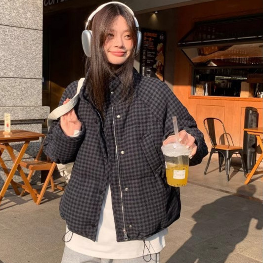 复古格子棉服女冬季新款轻薄宽松保暖小个子高级感外套上衣潮|undefined