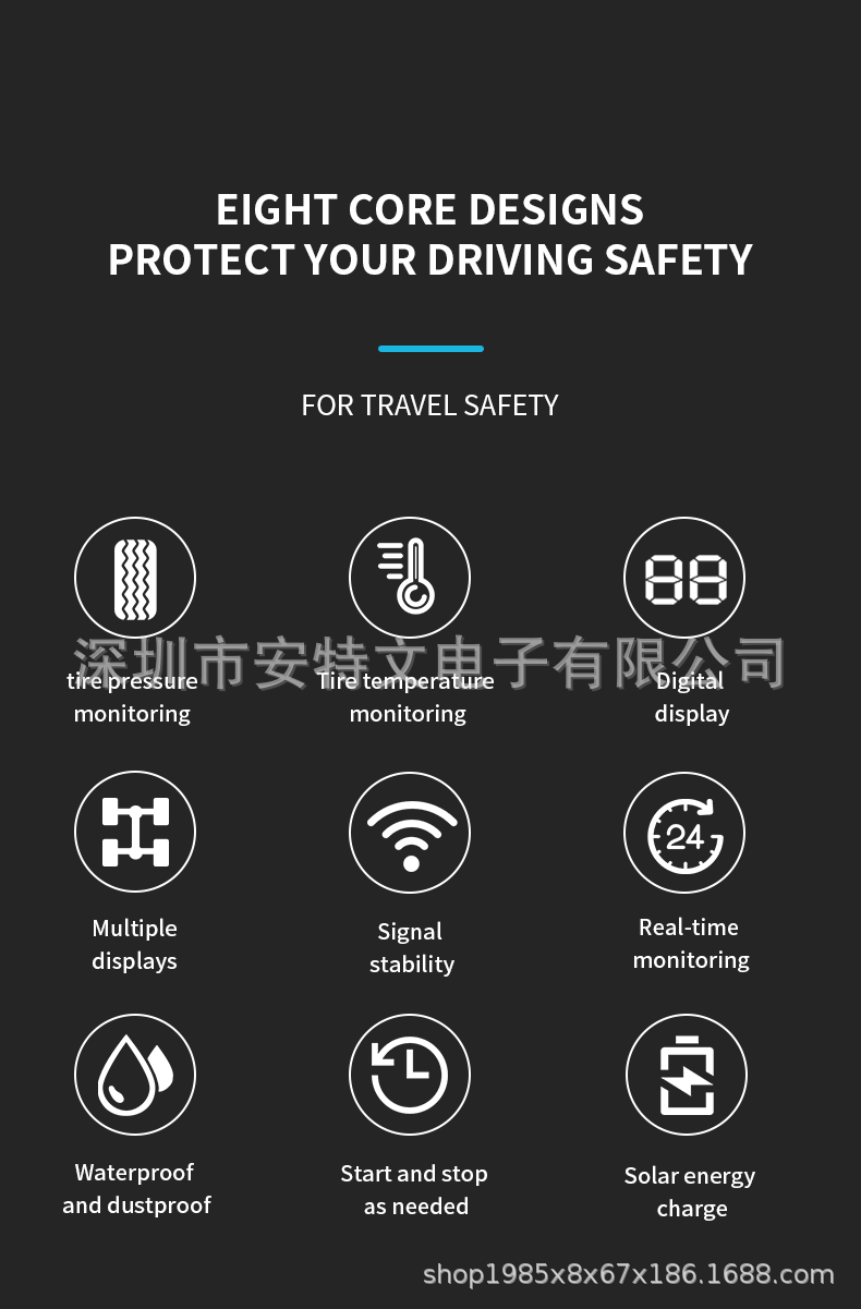 6-Wheel Truck, Light Truck, Heavy Truck, Rv Wireless Tire Pressure Monitor, Solar Tire Pressure and Temperature Display Tpms