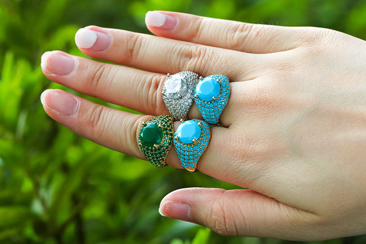 Unisex Gender Fashion Colored Zircon Micro-inlaid Copper Ring Wholesale Nihaojewelry