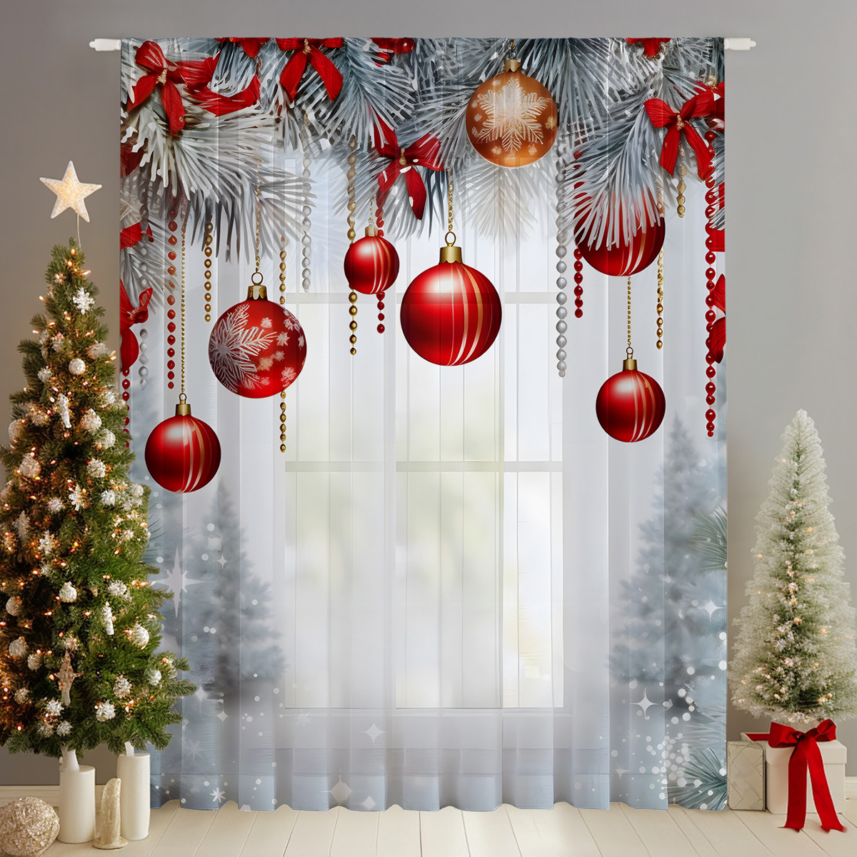 Amazon transfronterizo nuevo hilo de impresión digital de cortinas navideñas europeas y americanas cortinas navideñas TEMU