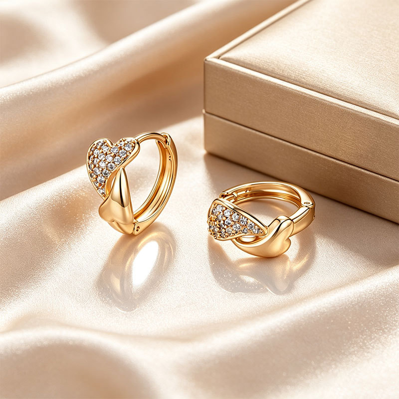 Aretes de Aro con Doble Corazón de Aleación de Cobre para Mujer