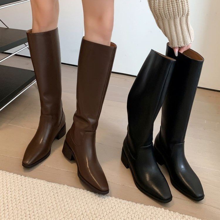 Autumn and Winter New Style Pointed Toe Chunky Heel Long Boots Black Knee-High Boots Tall Riding Boots for Women Autumn and Winter New Style Pointed Toe Chunky Heel Long Boots Black Knee-High Boots Tall Riding Boots for Women
