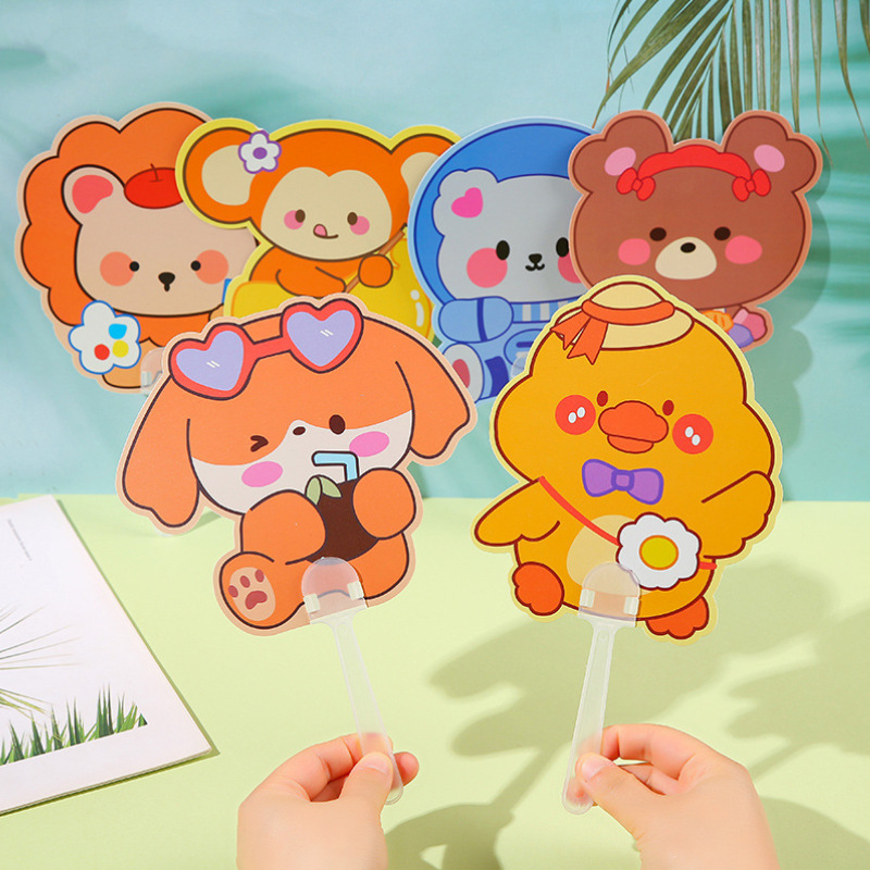 Cartoon cute children's handheld summer cool round fan with animals…