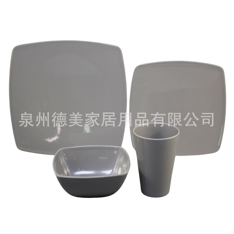 Grey square melamine tableware 16 head suit foreign trade American dish four square bowl cola cup combination Grey square melamine tableware 16 head suit foreign trade American dish four square bowl cola cup combination