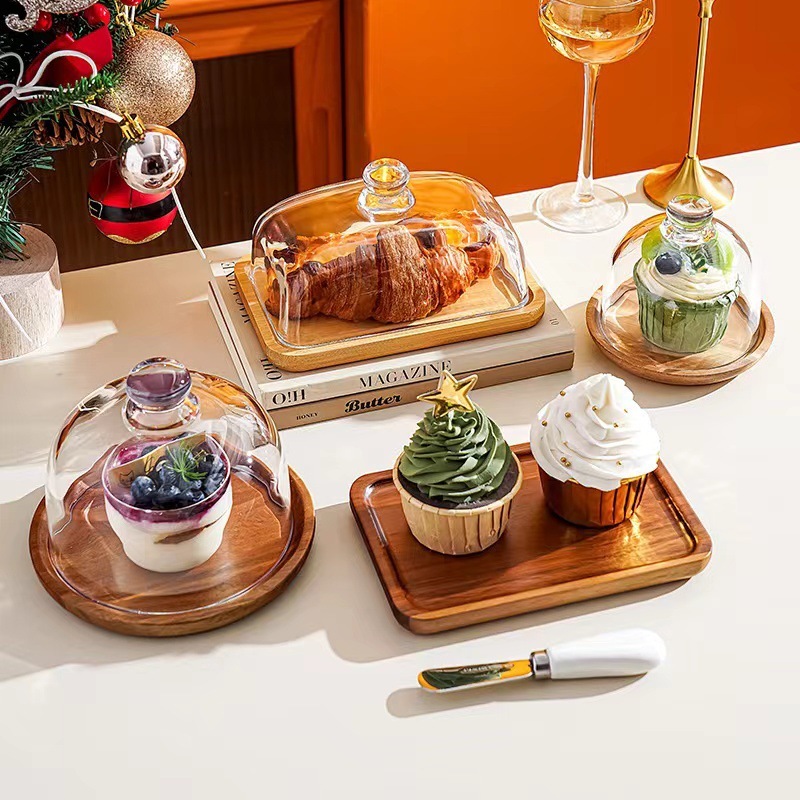 竹ケーキプレート透明ガラスディスプレイトレイデザートペストリー洋食プレートテーブルバタープレートクロスボーダー外国貿易|undefined