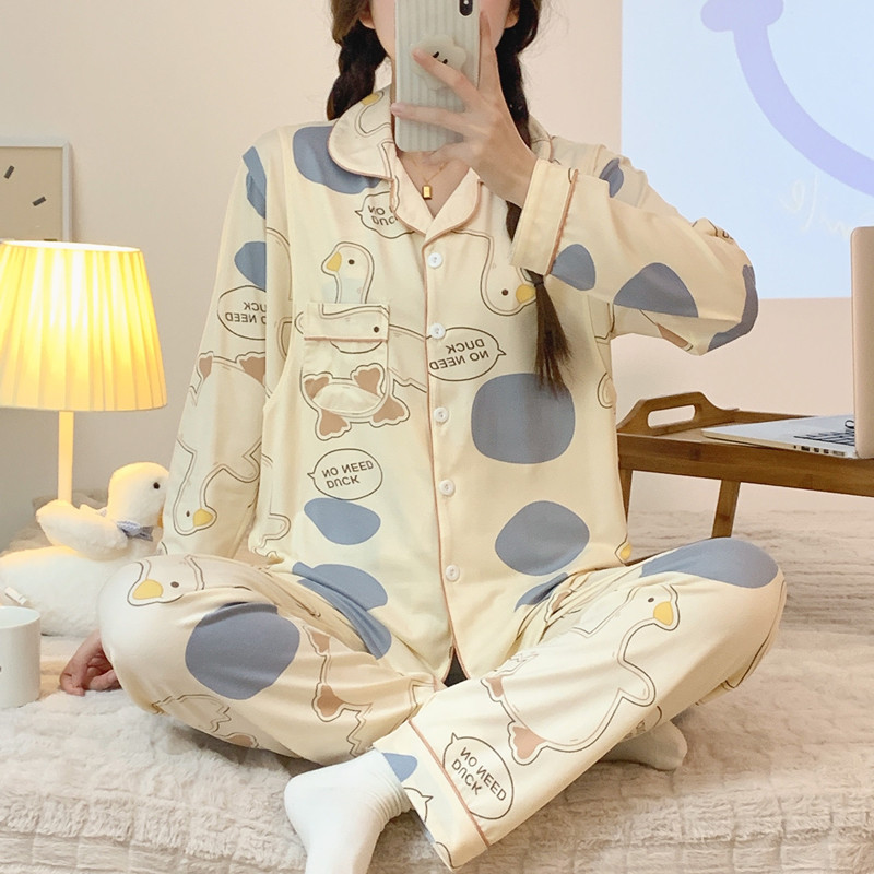 Fábrica directa primavera / otoño / verano meses pijamas embarazadas cardigans de manga larga con la solapa de dibujos animados ropa de alimentación set