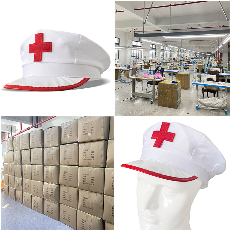 Rotes Kreuz Ärzte Krankenschwestern Hüte für Karneval Weihnachten Party Cosplay Kappe Baumwolle Plaid Abzeichen Rollenspiel Lustige Berets – Detail 10