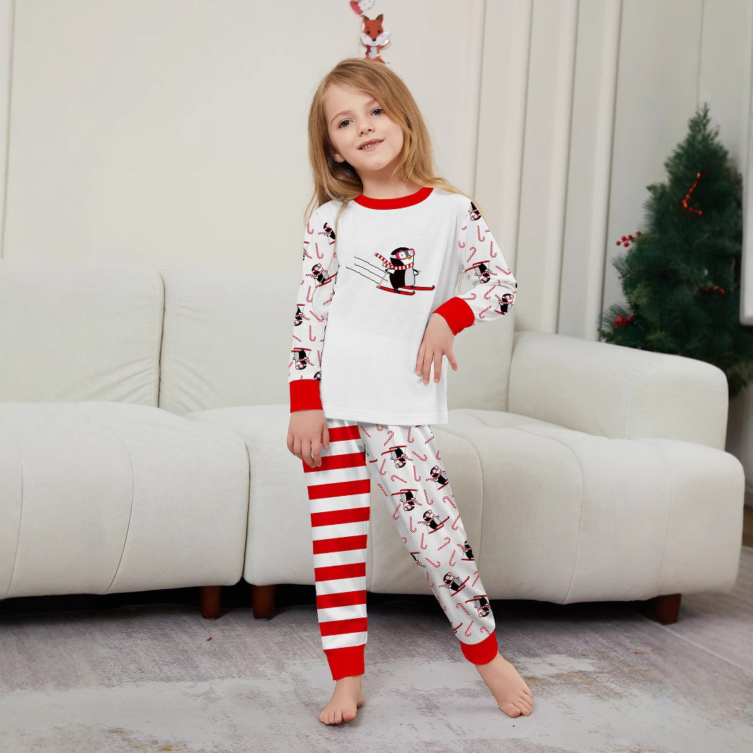 Kerst Pinguïn Candy Cane gestreepte Kerst Familie pak bedrukte homewear pyjama_voghion.com