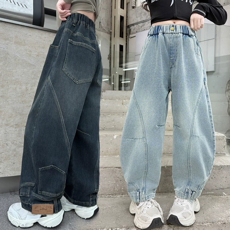 Осенние джинсы, детские весенние брюки для отдыха, западный стиль, oversize