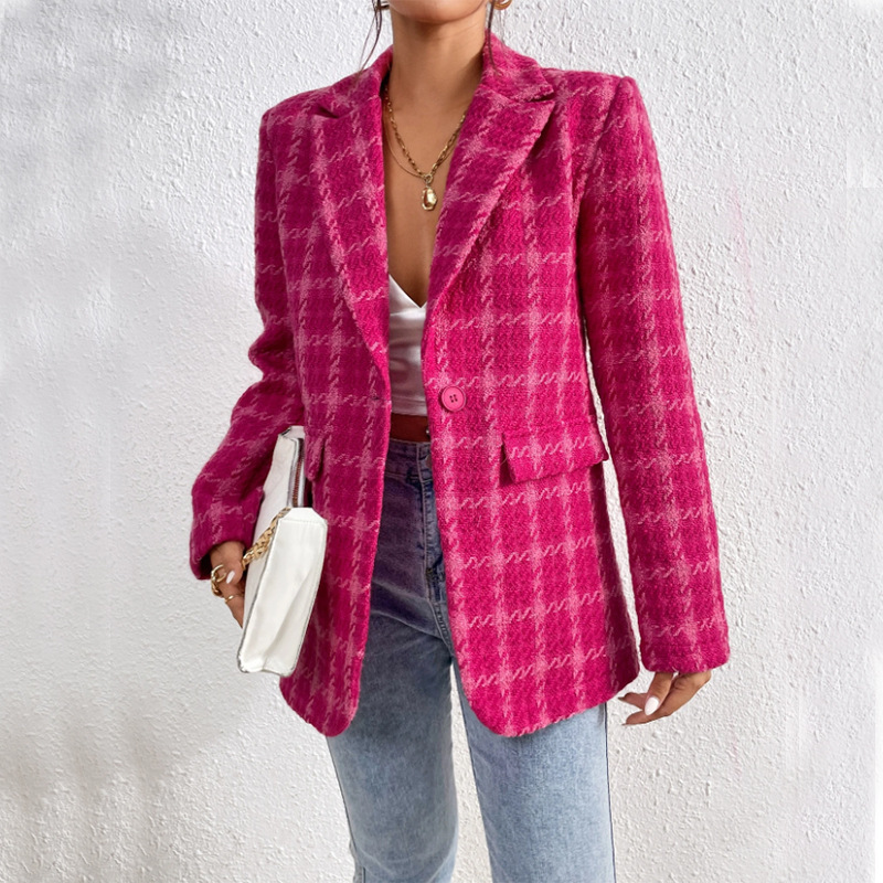 European and American Style Plaid Coat 2025 Autumn and Winter Cross-Border Amazon Foreign Trade Cardigan Jacket Mid-Length for Women