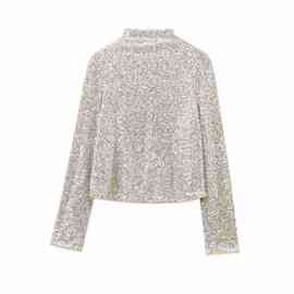 2024秋wish亚马逊eBay长袖宽松亮片高领上衣