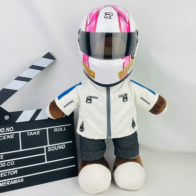 Plush Doll – Motosiklet dəbilqələri - 28cm-35cm-white-leather-f1-pink-butterfly-helmet-buckle-anti-collision-layer