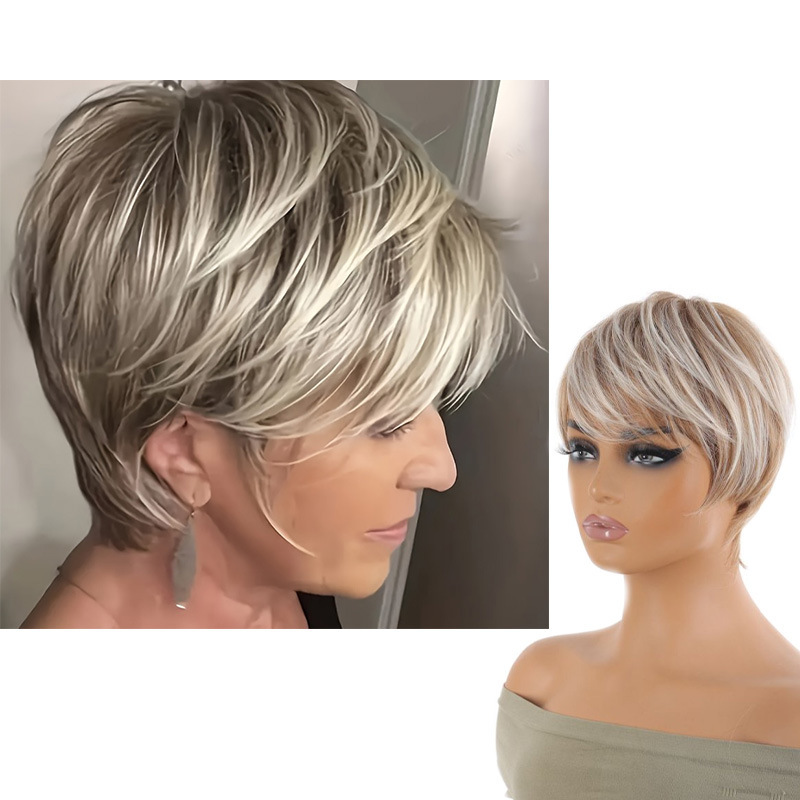 外国貿易のかつら欧米のファッションのショートヘアの女性のアフリカのふわふわしている短いカールの頭カバーの化学繊維の構造の頭カバーの越境のかつら|undefined