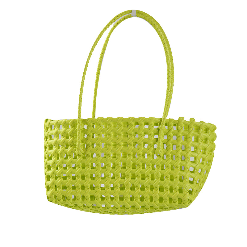 スポット中空織バッグ、人気のプラスチック織バッグ、ショルダーハンドバッグ、フランス織り野菜バスケット、女性用ホリデービーチバッグ