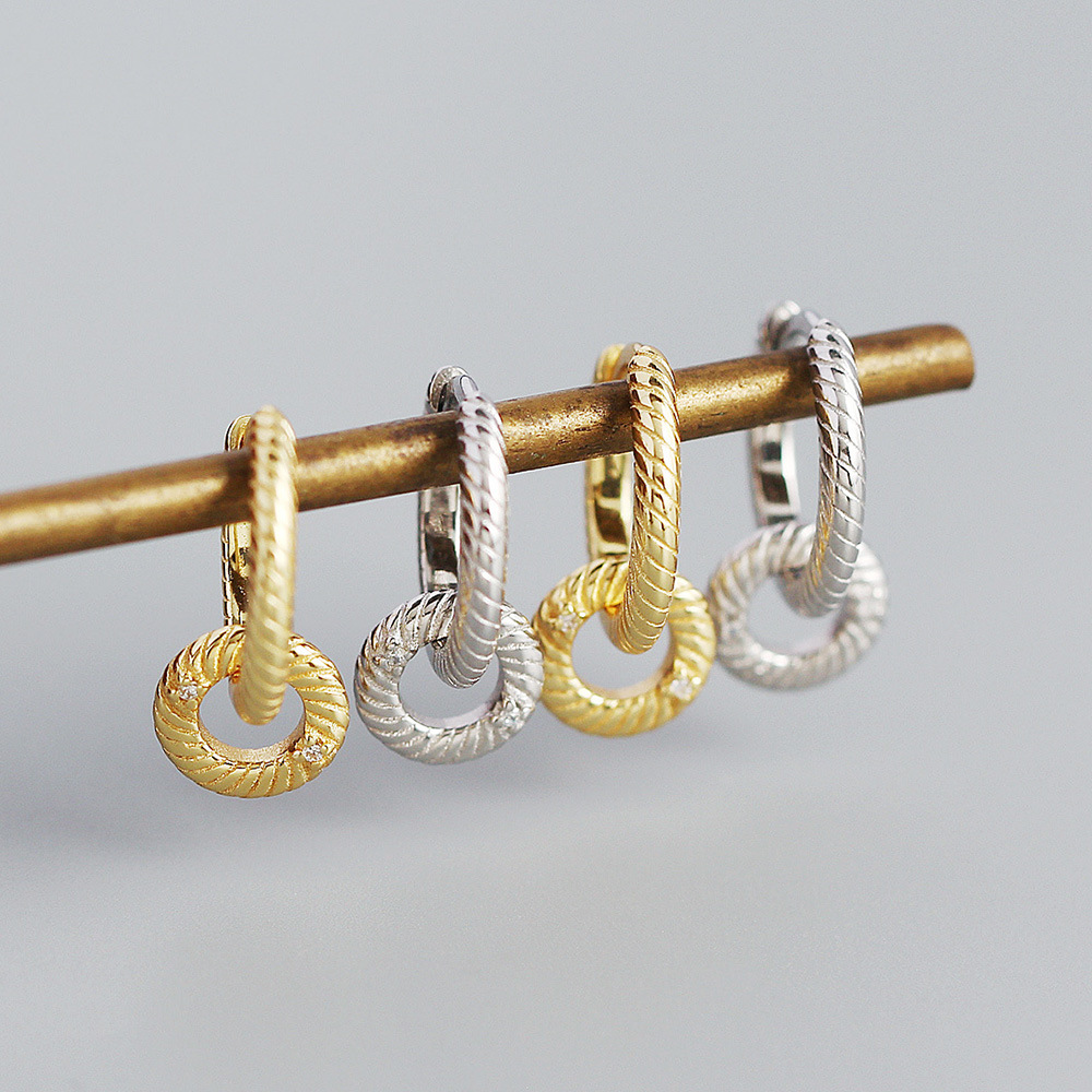 Wedding, Travel Occasion 925 Sterling Silver Material Yhe0380 S925 Silver Metal Wind Circle Rotating Retro Exaggerated Ear Buckle Silver Earrings