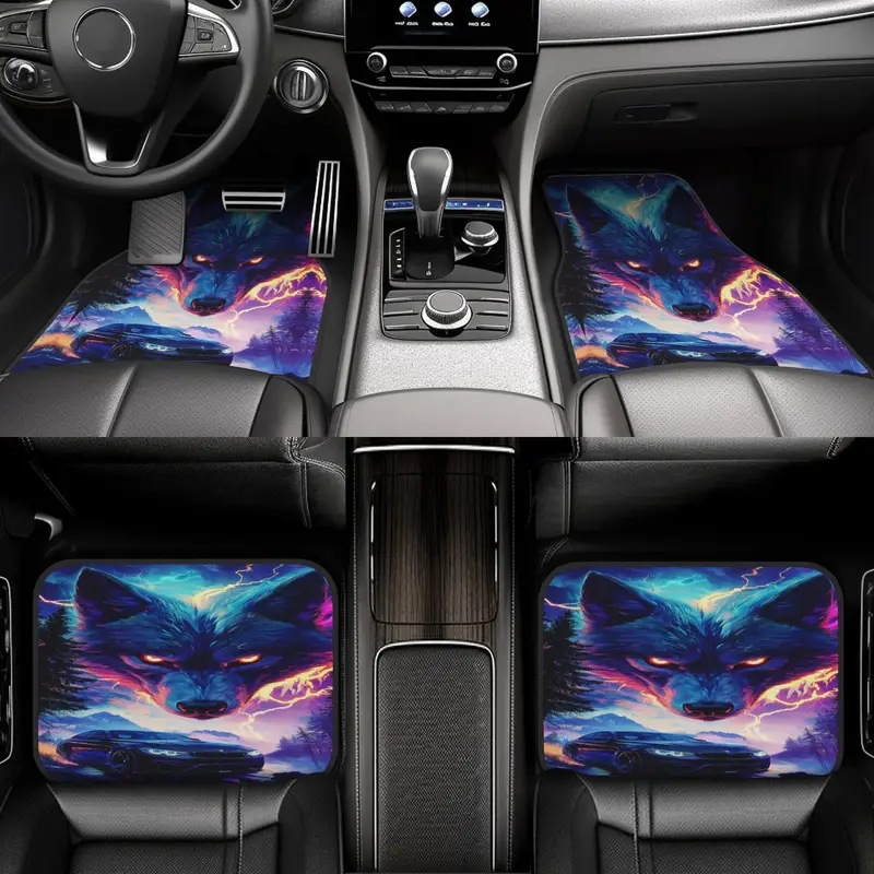 TEMU Wolf King Collection Car Mat Four-piece Set Dirt-resistant, Wear-resistant and Easy-to-clean Car Universal Mat Cross-border Hair