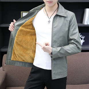 Factory Direct Sales Autumn and Winter Youth Korean Fashion Trendy Casual Slim Personalized Men's Velvet Thickened Leather Jacket