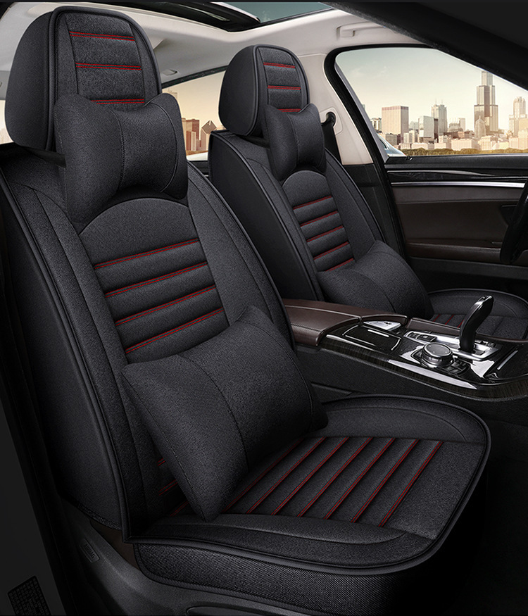 Summer New Fully Surrounded Car Special Seat Cushion Linen Car Cushion Five-Seater Universal Seat Cover Linen Breathable Seat Cushion