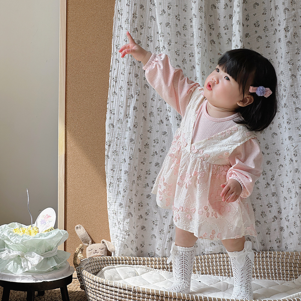 Ropa de bebé, vestido de primavera y otoño de bebé, vestido de cien días, banquete de cien días, princesa de un año, vestido falso de dos piezas, vestido