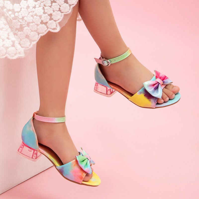 Colorful New Girls' Fashion Colorful Chunky Heel Round Toe Open-Toe Ankle Strap Buckle Strap High Heel Sandals