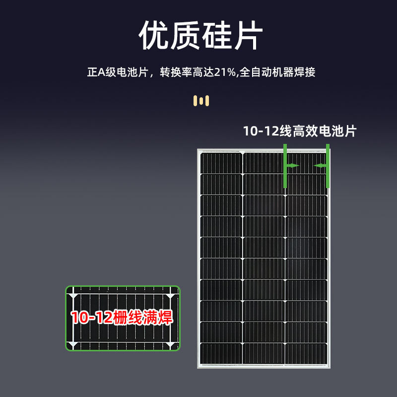 12V单晶30W太阳能发电板50W家用100W光伏组件200瓦充电电池板18V|undefined