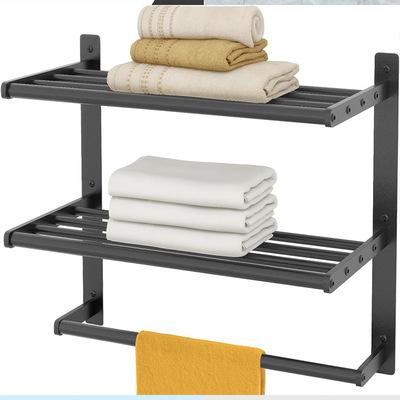 跨境毛巾架 免打孔卫生间置物架 双层浴室厕所可拆卸浴巾架洗手间