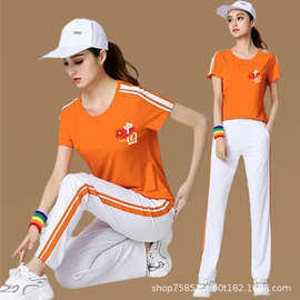 夏季流行新款广场舞团队演出服休闲宽松舒适短袖时尚运动套装女潮