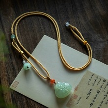 天然和田玉晴水抱抱佛毛衣链晴水色玉石大肚佛公挂件玉佩抽绳项链