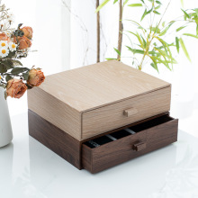 酒店牙具盒抽屉式方形胡桃色实 木纹卫生间一次性洗漱用品收纳盒