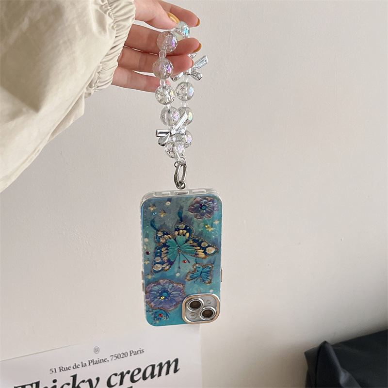 Verano Blu-ray flor mariposa para iPhone 15/16ProMax funda para teléfono móvil Apple 14/13 hembra 16 agujeros finos