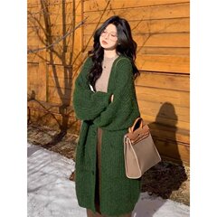 高级感开衫针织慵懒秋冬2024外套上衣女中宽松软风糯毛衣加厚长款