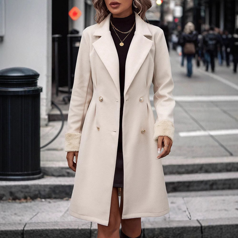 Gabardina de mezcla de lana a medida: abrigo de mujer de largo medio con cinturón y solapa con muesca (tallas XS-XL, poliéster-spandex, colores personalizados)_voghion.com